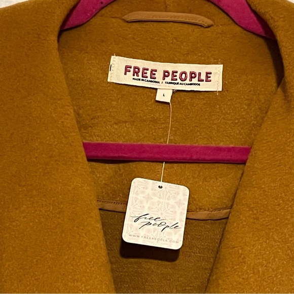 Free People Mina Jacket Terra Cotta Oversized Collar Tie Waist NWT Large - Picture 3 of 6